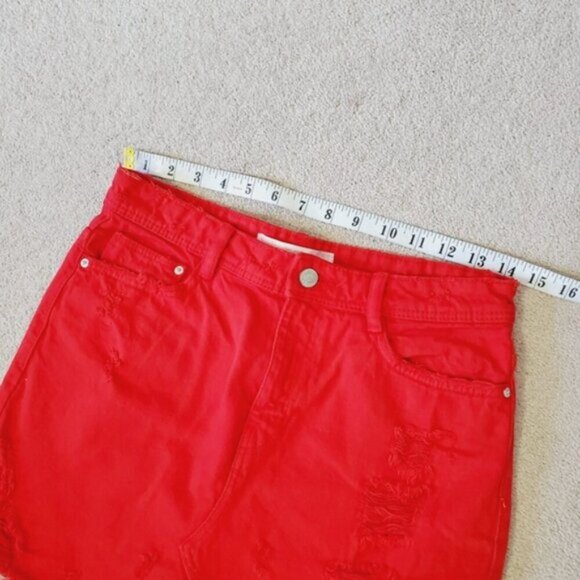 Zara Ferrari Red Y2K Bimbo Brat Girl Summer Distressed Denim Mini Skirt S - Picture 4 of 7